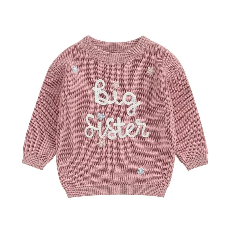 Big Sister Sweaters Cute Long Sleeve Letter Embroidery Knit Pullover Toddler Loose Tops