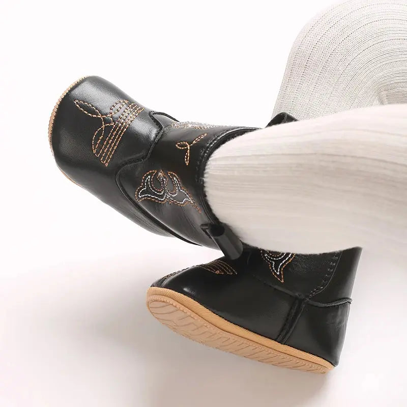 2025 New 0-12 Months Baby Boots Cowboy Boots High Top PU Leather Boots Embroidered Baby Boots