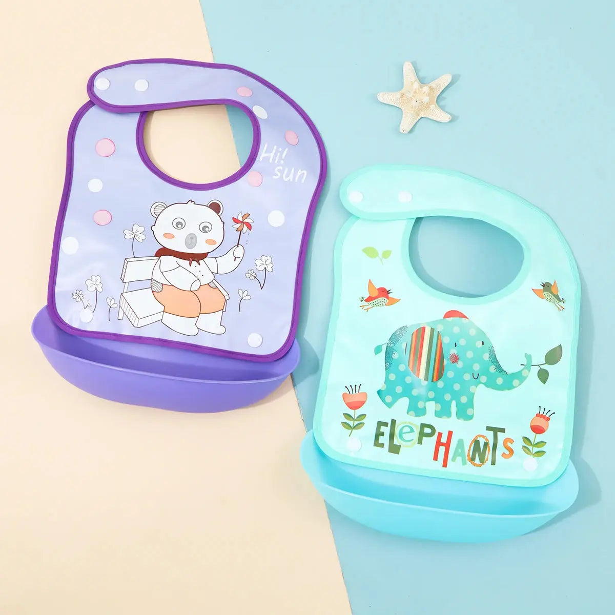 Cartoon EVA bib Infant meal detachable pocket Children's no-wash waterproof imitation silicone bib saliva pocket