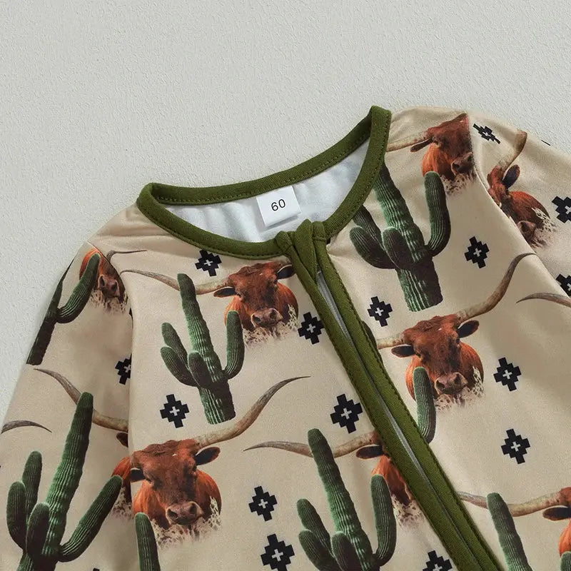 2023-07-18 Lioraitiin 0-12M Infant Baby Boys Jumpsuit Long Sleeve Cow/Horse Print Zipped Autumn Newborn Romper Clothes