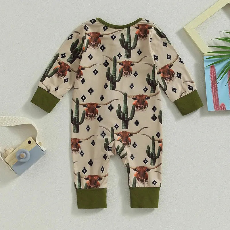 2023-07-18 Lioraitiin 0-12M Infant Baby Boys Jumpsuit Long Sleeve Cow/Horse Print Zipped Autumn Newborn Romper Clothes