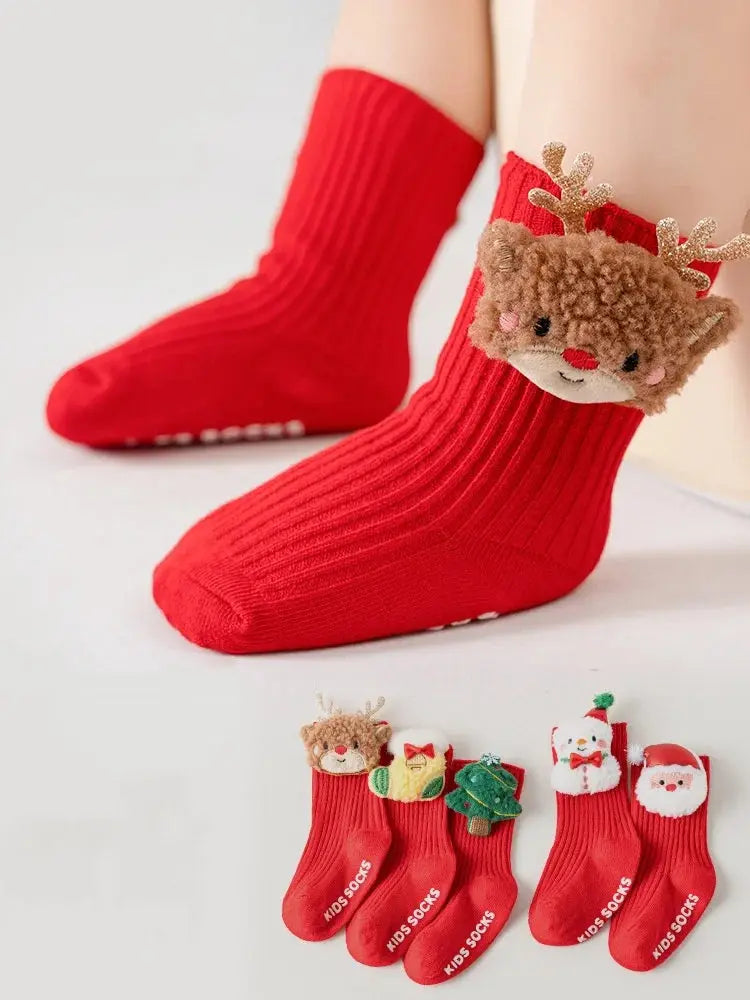 Christmas Baby Socks For Boys Girls Autumn Winter Toddler Anti-slip Floor Socks Red Festive New Year Sock 0-3 Years