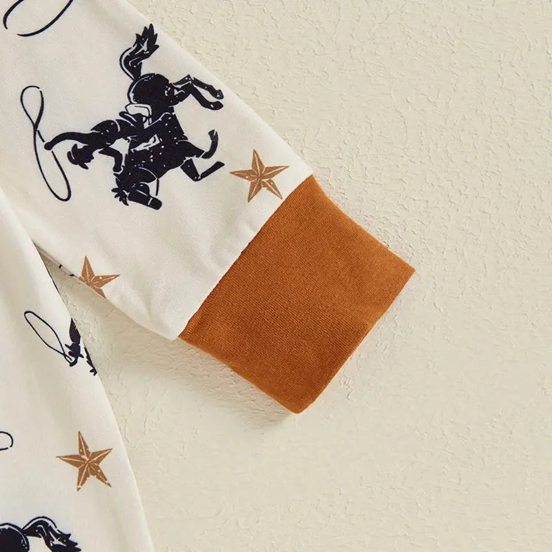 Toddler Baby Boy Zipper Romper Casual Western Cowboy Print Long Sleeve Jumpsuit Infant Fall Outfit