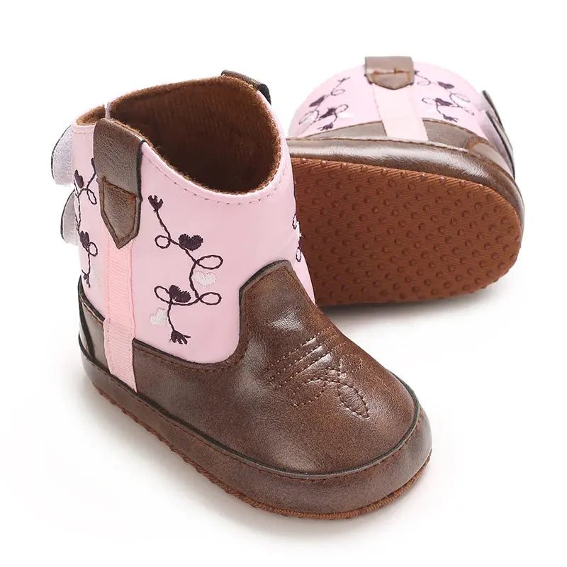 2025 New 0-12 Months Baby Boots Cowboy Boots High Top PU Leather Boots Embroidered Baby Boots