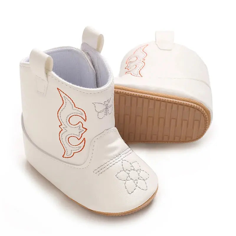 2025 New 0-12 Months Baby Boots Cowboy Boots High Top PU Leather Boots Embroidered Baby Boots