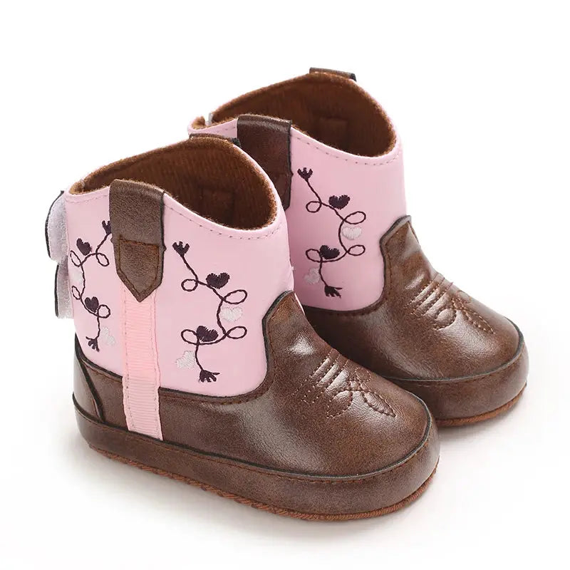 2025 New 0-12 Months Baby Boots Cowboy Boots High Top PU Leather Boots Embroidered Baby Boots