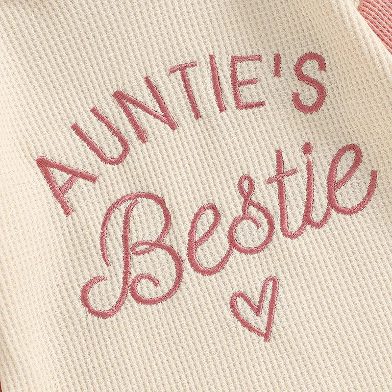 Newborn Baby Girl Clothes Long Sleeve Aunties Bestie Embroidery Romper Waffle Bodysuit Shirt Fall Outfits