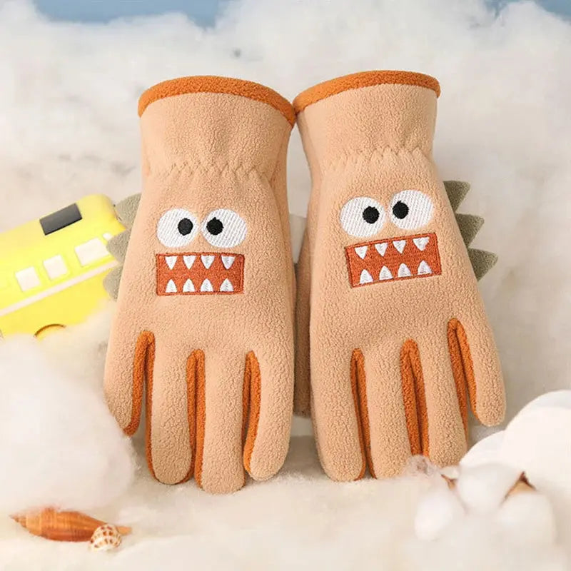 Winter Kids Plush Gloves Outdoor Riding Ski Glove Waterproof Anti-Cold Children Five Finger Mittens 6-12 Year Baby Hand Warmer