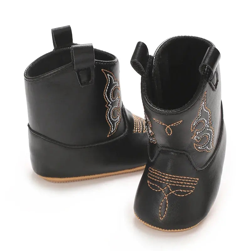 2025 New 0-12 Months Baby Boots Cowboy Boots High Top PU Leather Boots Embroidered Baby Boots