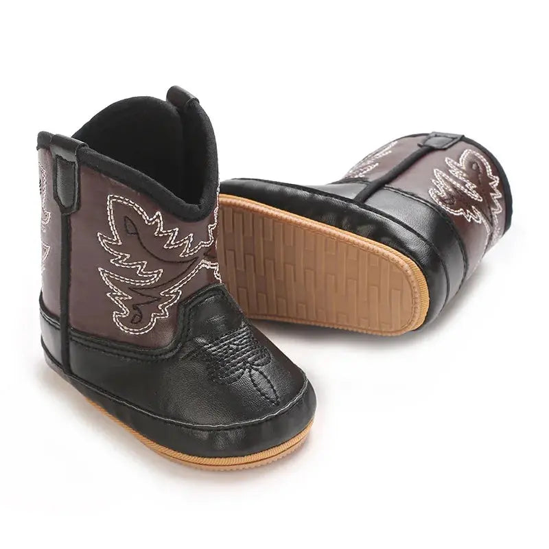 2025 New 0-12 Months Baby Boots Cowboy Boots High Top PU Leather Boots Embroidered Baby Boots