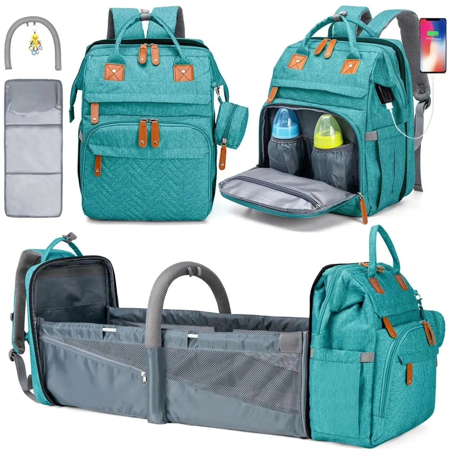 Baby Diaper Bags with Changing Station, Waterproof Large Capacity Diaper Bag Backpack for Moms Dads with USB Charging Port and Stroller Straps, Baby Shower Gifts ，Pink,Green,Blue