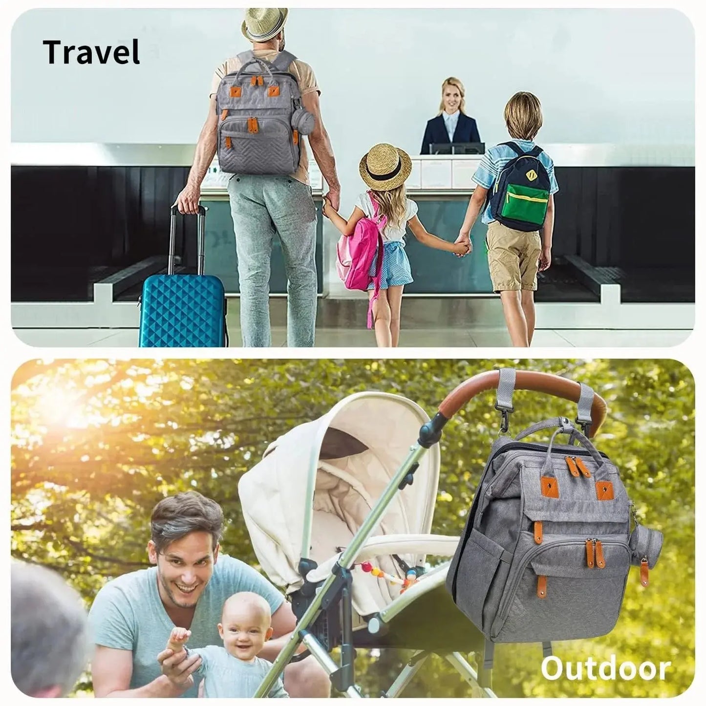 Baby Diaper Bags with Changing Station, Waterproof Large Capacity Diaper Bag Backpack for Moms Dads with USB Charging Port and Stroller Straps, Baby Shower Gifts ，Pink,Green,Blue