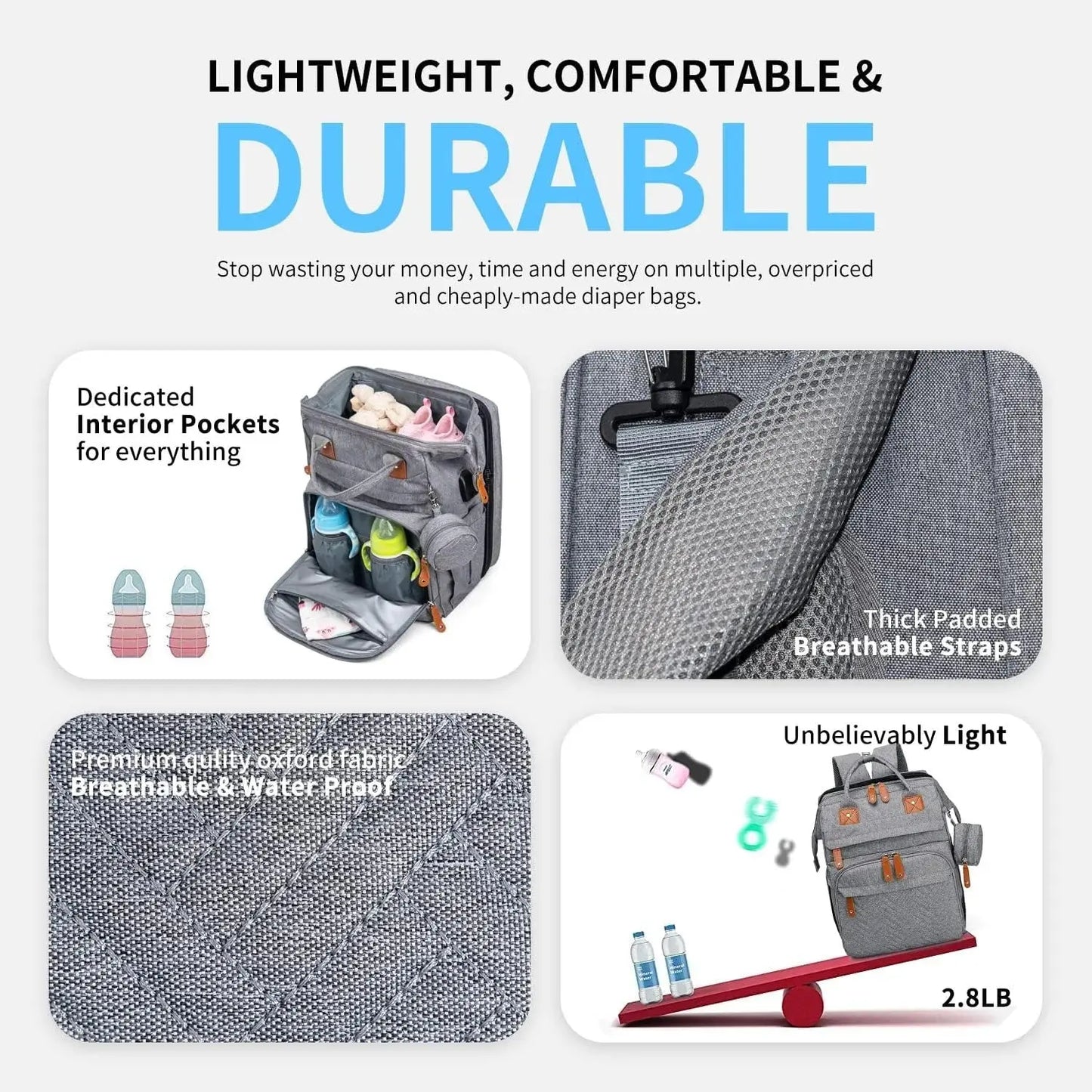 Baby Diaper Bags with Changing Station, Waterproof Large Capacity Diaper Bag Backpack for Moms Dads with USB Charging Port and Stroller Straps, Baby Shower Gifts ，Pink,Green,Blue