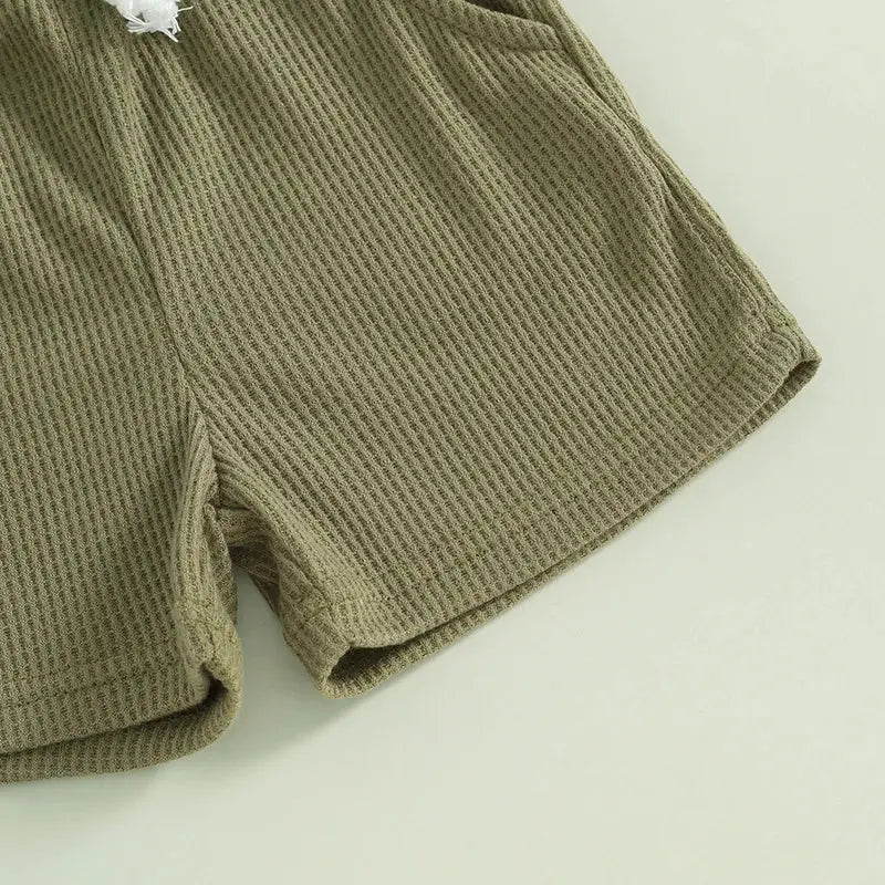 Lioraitiin Summer Baby Boy Clothes Letter Embroidery Short Sleeve T-Shirt Shorts Set 2Pcs Waffle Knit Outfit