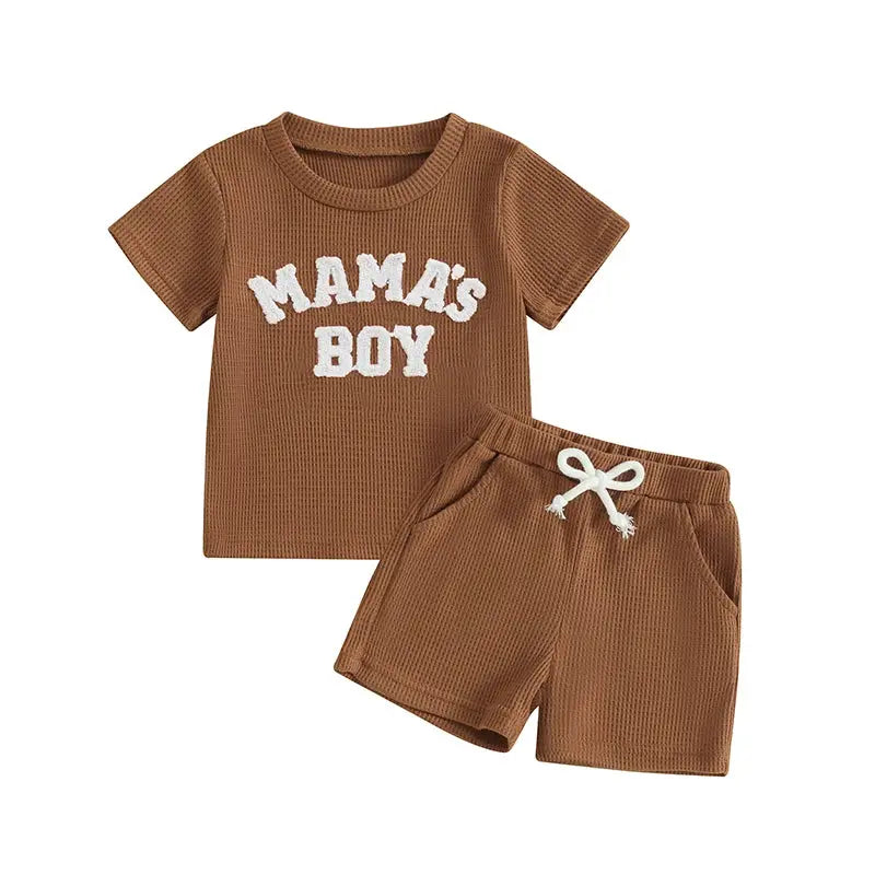 Lioraitiin Summer Baby Boy Clothes Letter Embroidery Short Sleeve T-Shirt Shorts Set 2Pcs Waffle Knit Outfit