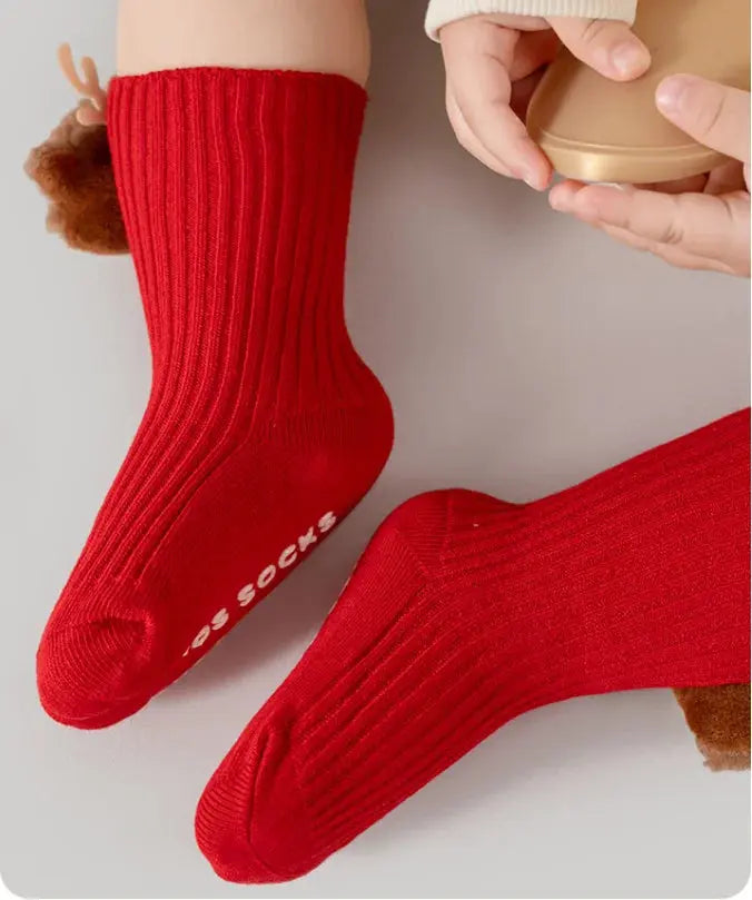 Christmas Baby Socks For Boys Girls Autumn Winter Toddler Anti-slip Floor Socks Red Festive New Year Sock 0-3 Years