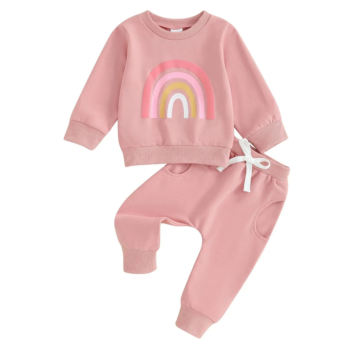 Citgeett Fall Outfits Long Sleeve Rainbow Print Sweatshirt + Pants Clothes Set