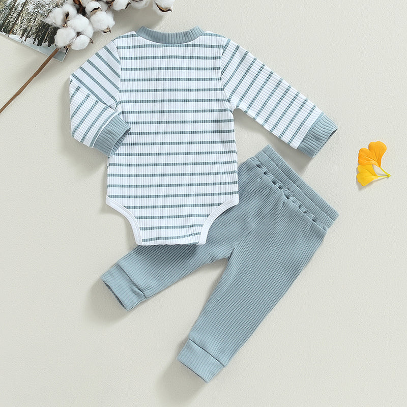 Lioraitiin Infant Baby Boy Fall Outfit – Striped Romper & Pants Set 0–24M