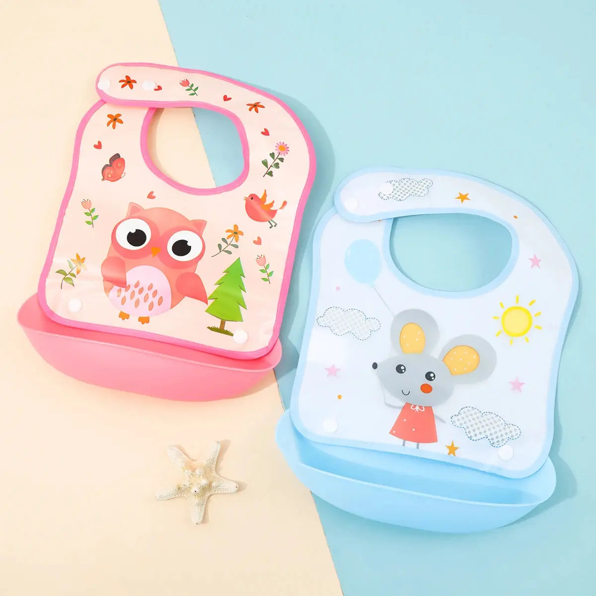 Cartoon EVA bib Infant meal detachable pocket Children's no-wash waterproof imitation silicone bib saliva pocket