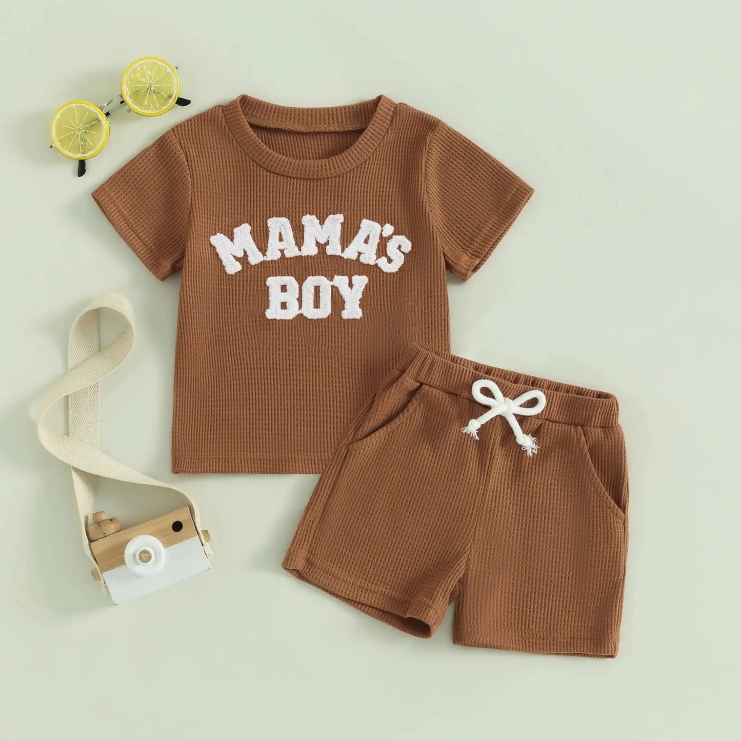 Lioraitiin Summer Baby Boy Clothes Letter Embroidery Short Sleeve T-Shirt Shorts Set 2Pcs Waffle Knit Outfit