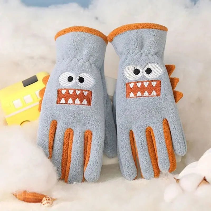 Winter Kids Plush Gloves Outdoor Riding Ski Glove Waterproof Anti-Cold Children Five Finger Mittens 6-12 Year Baby Hand Warmer