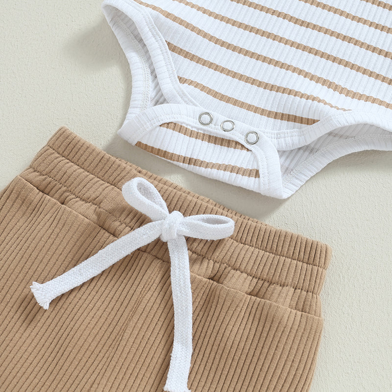 Lioraitiin Infant Baby Boy Fall Outfit – Striped Romper & Pants Set 0–24M