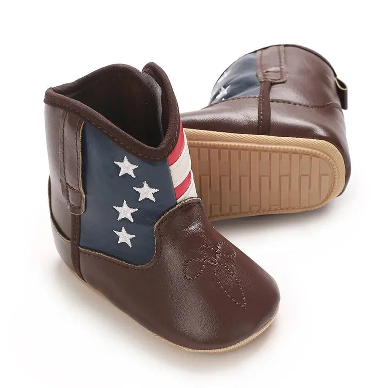 2025 New 0-12 Months Baby Boots Cowboy Boots High Top PU Leather Boots Embroidered Baby Boots