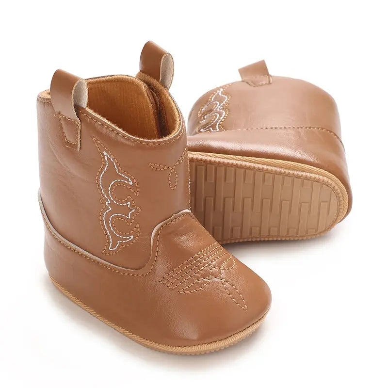 2025 New 0-12 Months Baby Boots Cowboy Boots High Top PU Leather Boots Embroidered Baby Boots