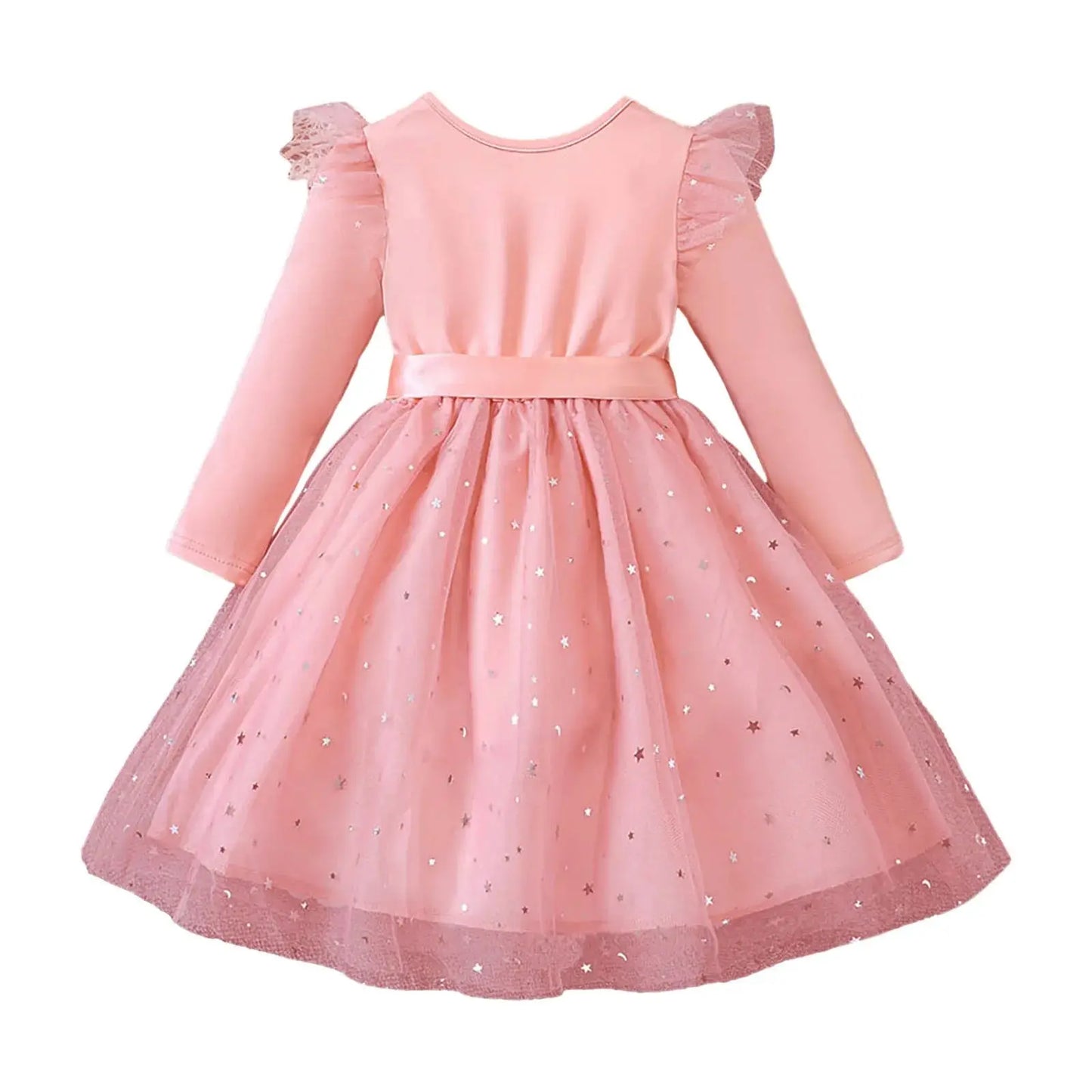 Girls Elegant Dresses Long Sleeve Sequin Design Tulle Bow Dress Christmas New Year Winter Party Girls Dresses