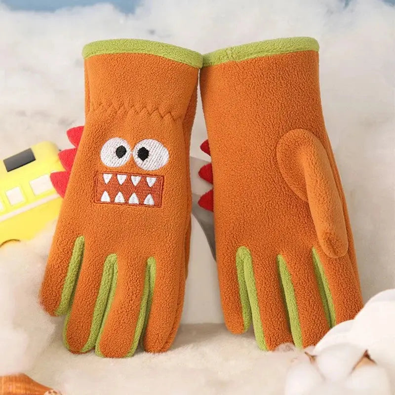 Winter Kids Plush Gloves Outdoor Riding Ski Glove Waterproof Anti-Cold Children Five Finger Mittens 6-12 Year Baby Hand Warmer