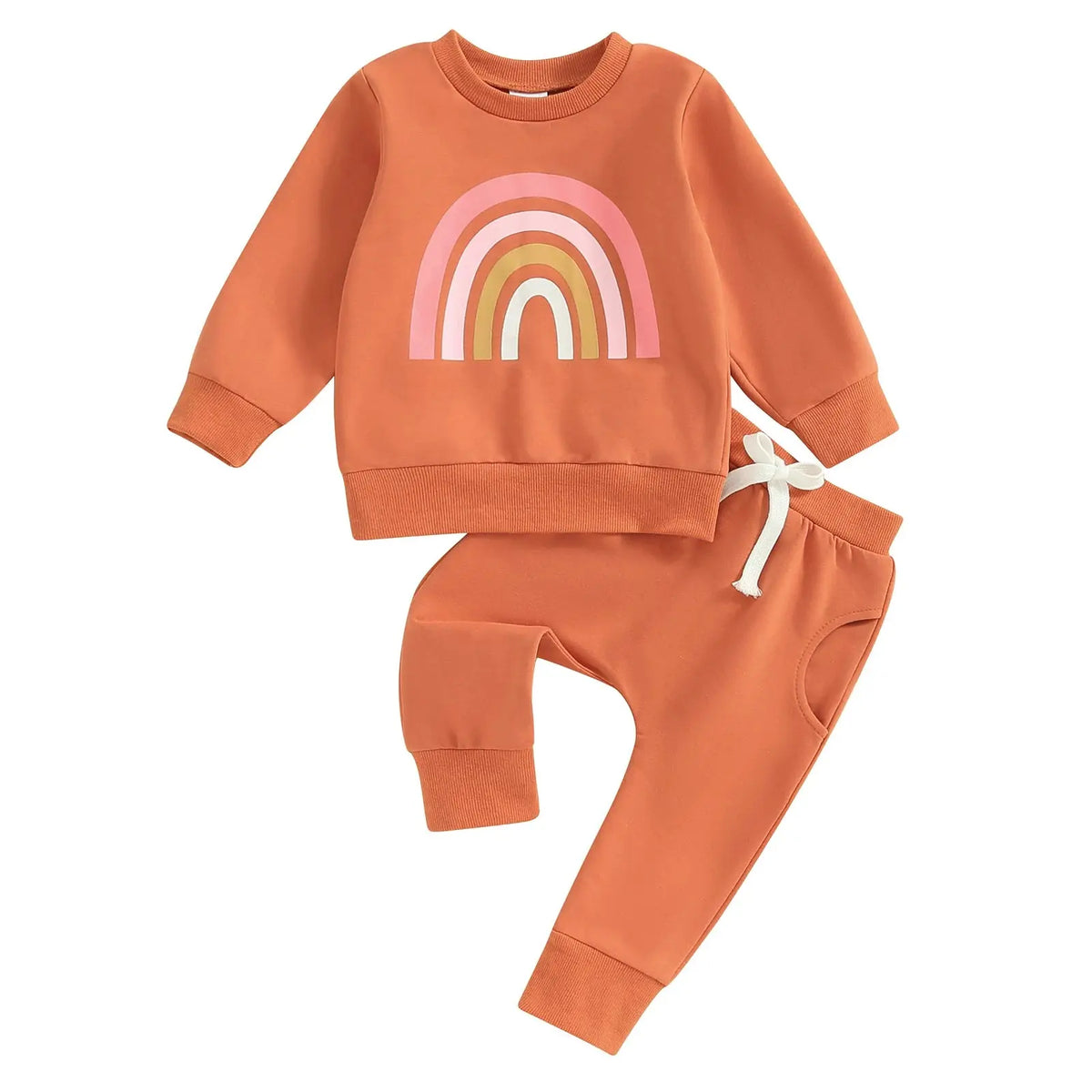 Citgeett Fall Outfits Long Sleeve Rainbow Print Sweatshirt + Pants Clothes Set