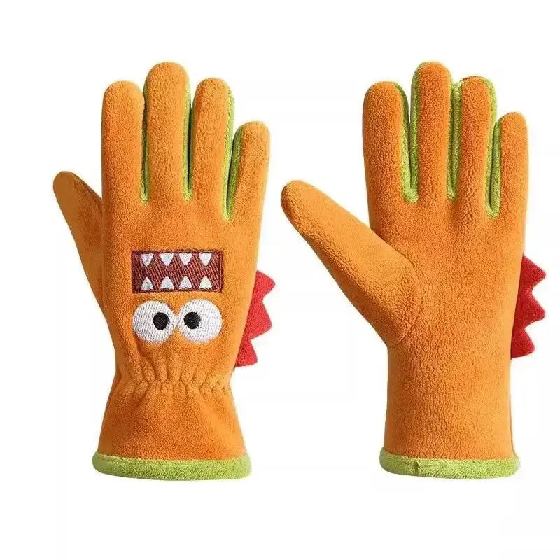 Winter Kids Plush Gloves Outdoor Riding Ski Glove Waterproof Anti-Cold Children Five Finger Mittens 6-12 Year Baby Hand Warmer