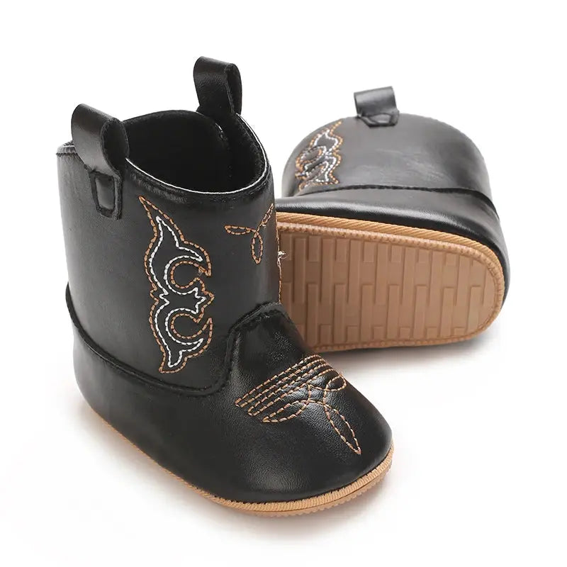 2025 New 0-12 Months Baby Boots Cowboy Boots High Top PU Leather Boots Embroidered Baby Boots