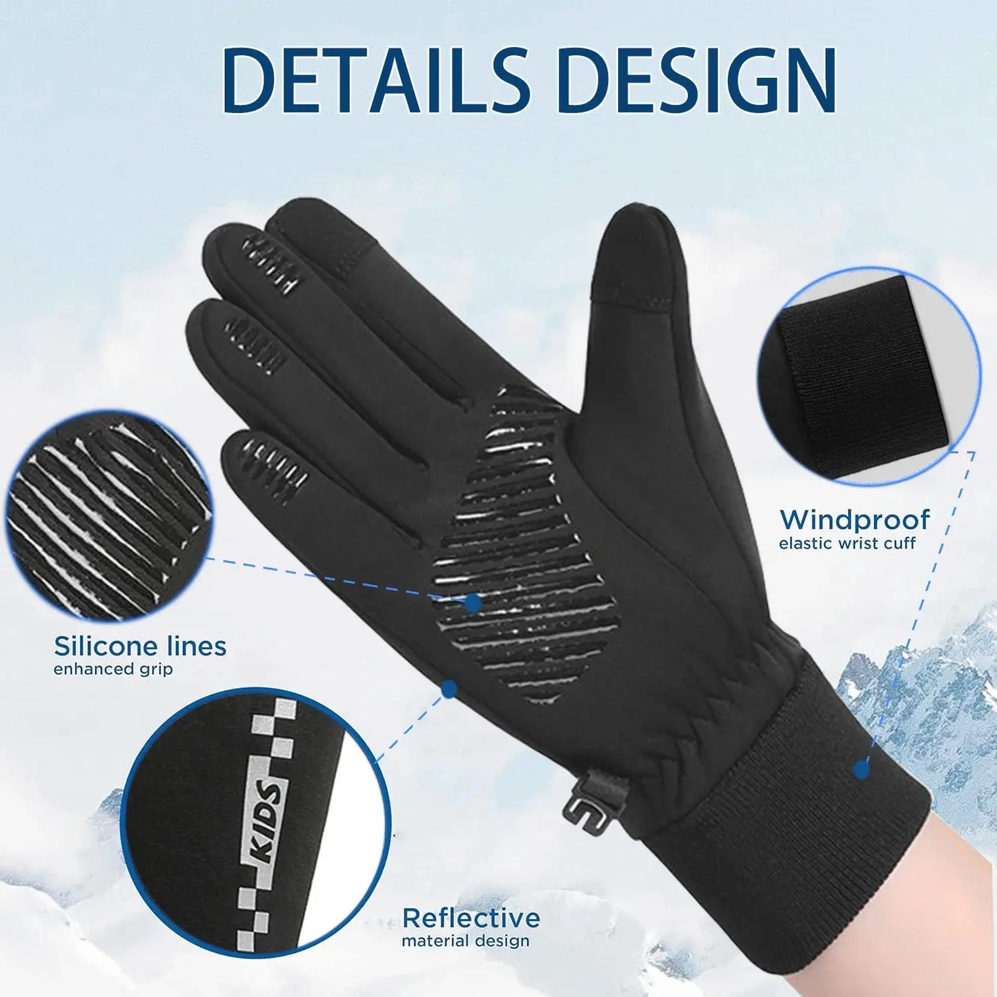 Winter Children's Gloves Padded Warm Wind Cold Riding Gloves Touch Screen Non-slip Ski Gloves Outdoor Sports Gloves