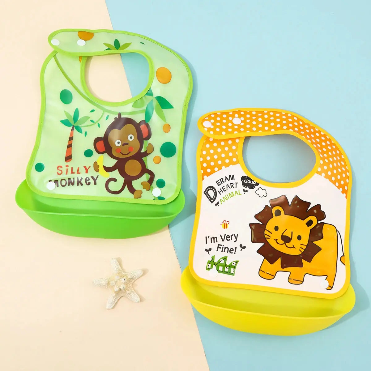 Cartoon EVA bib Infant meal detachable pocket Children's no-wash waterproof imitation silicone bib saliva pocket