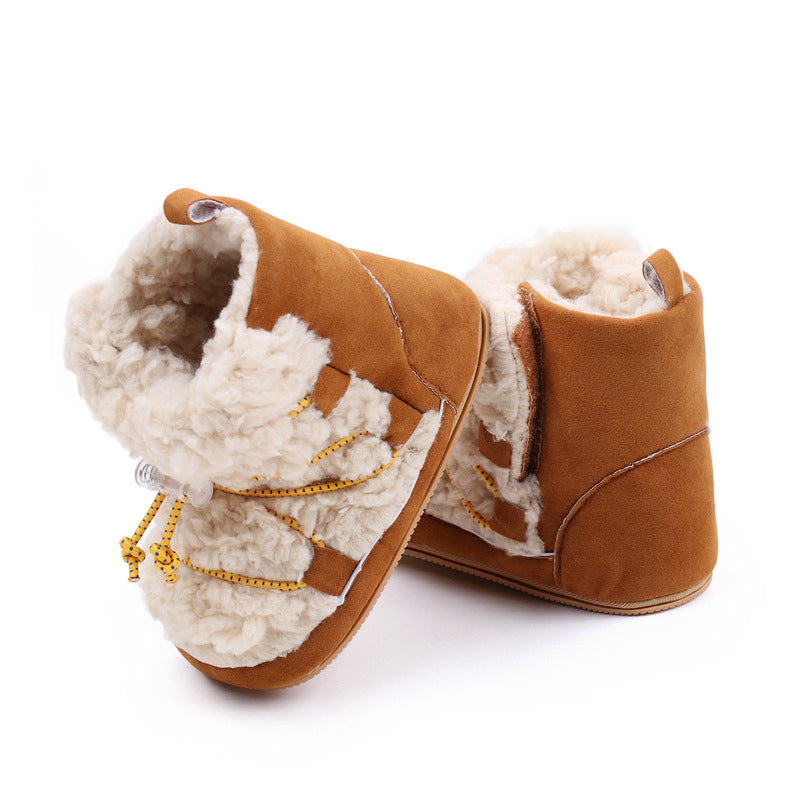 Pudcoco Newborn Girls Snow Boots Coral Fleece Winter Cute Ankle Boots Warm Baby Walking Shoes for Toddler Infant
