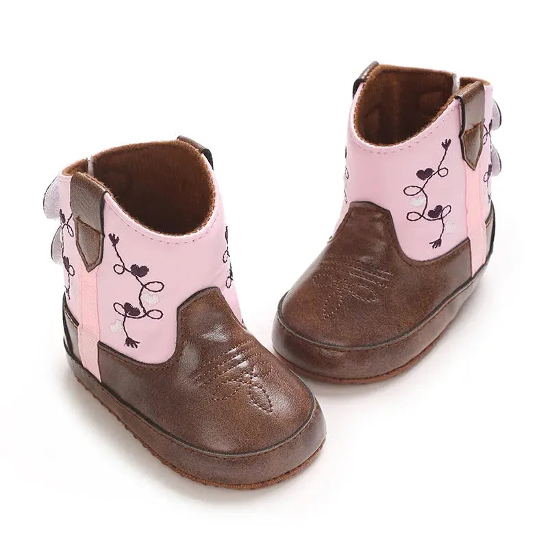 2025 New 0-12 Months Baby Boots Cowboy Boots High Top PU Leather Boots Embroidered Baby Boots