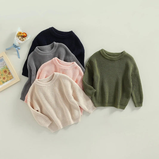 Citgeett Autumn Kids Toddler Baby Girls Boys Sweaters Long Sleeve Solid Color Loose Knitted Pullovers Spring Clothes
