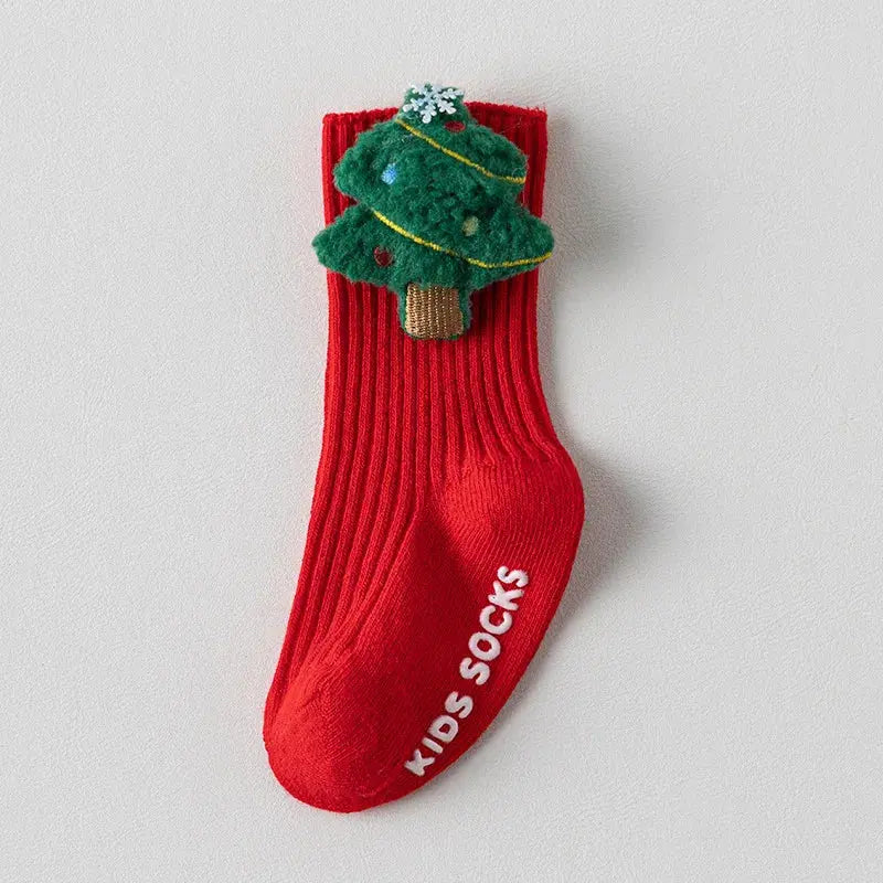 Christmas Baby Socks For Boys Girls Autumn Winter Toddler Anti-slip Floor Socks Red Festive New Year Sock 0-3 Years