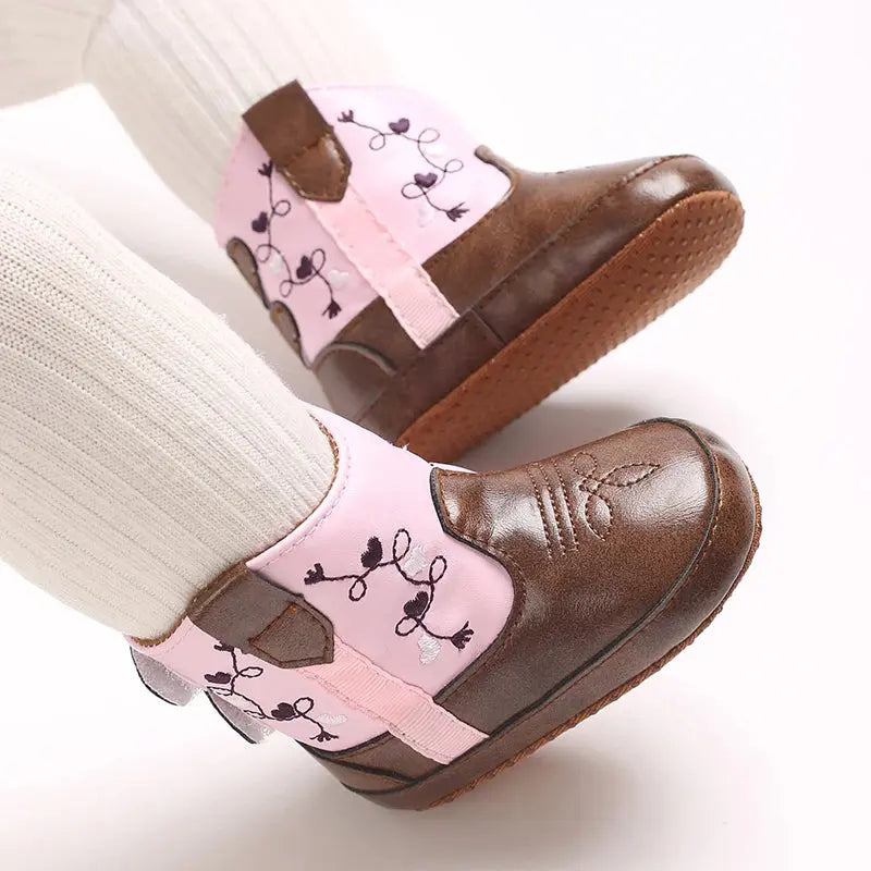 2025 New 0-12 Months Baby Boots Cowboy Boots High Top PU Leather Boots Embroidered Baby Boots