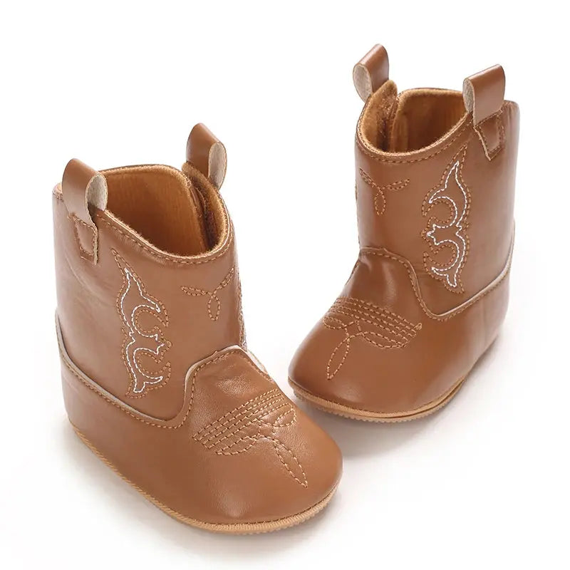 2025 New 0-12 Months Baby Boots Cowboy Boots High Top PU Leather Boots Embroidered Baby Boots