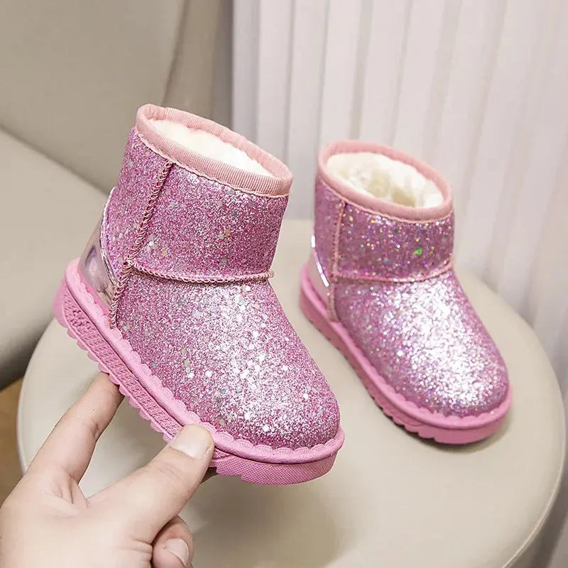 Winter Girl's Snow Boots Glimmer Three Colors Thick Fur Kids Short Boot Warm Beautiful Stylish Slip-on Children Shoes