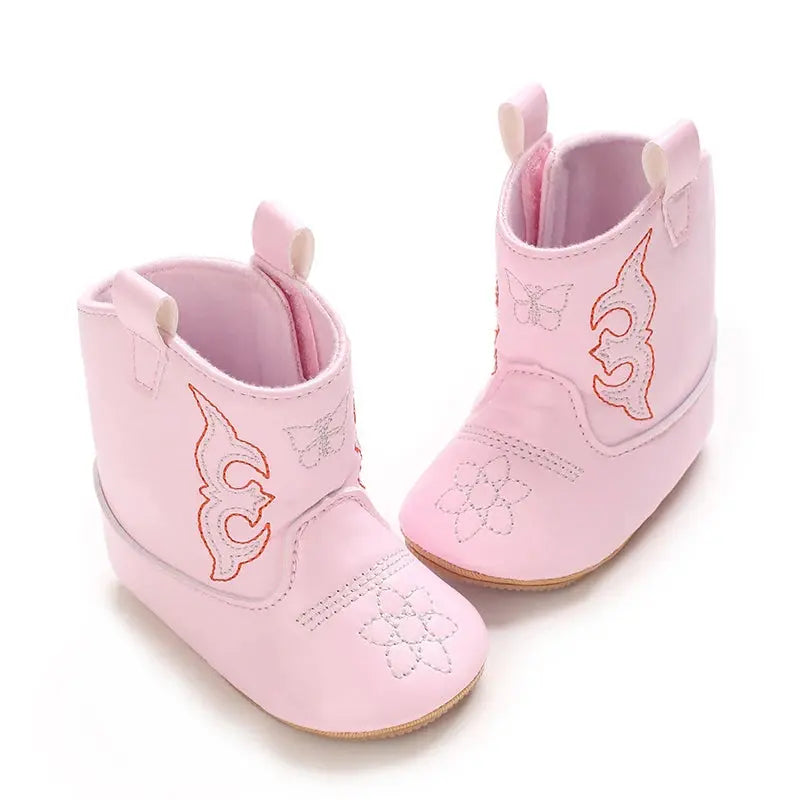 2025 New 0-12 Months Baby Boots Cowboy Boots High Top PU Leather Boots Embroidered Baby Boots