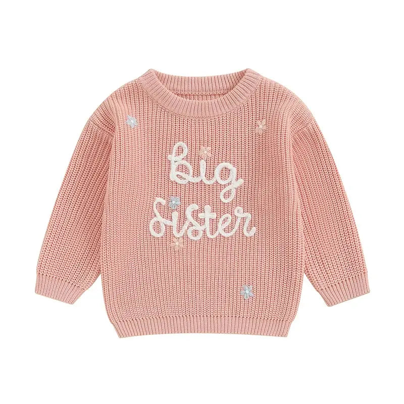 Big Sister Sweaters Cute Long Sleeve Letter Embroidery Knit Pullover Toddler Loose Tops