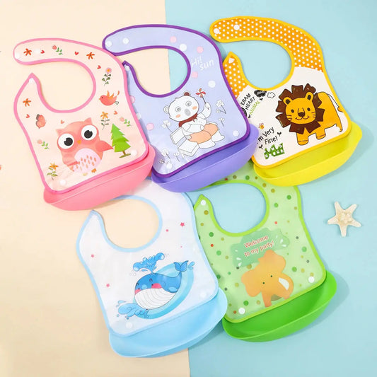 Cartoon EVA bib Infant meal detachable pocket Children's no-wash waterproof imitation silicone bib saliva pocket