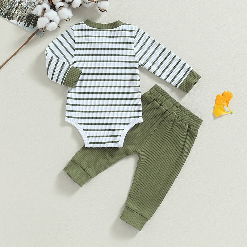 Lioraitiin Infant Baby Boy Fall Outfit – Striped Romper & Pants Set 0–24M