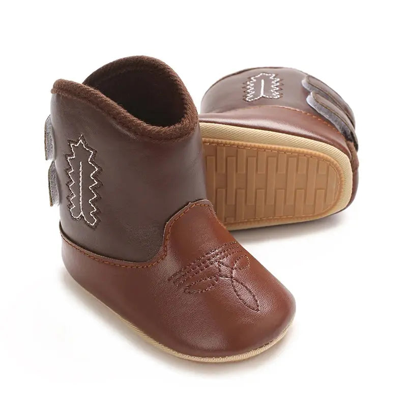 2025 New 0-12 Months Baby Boots Cowboy Boots High Top PU Leather Boots Embroidered Baby Boots