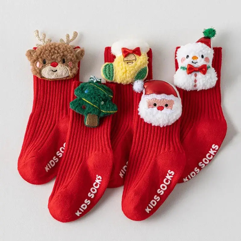Christmas Baby Socks For Boys Girls Autumn Winter Toddler Anti-slip Floor Socks Red Festive New Year Sock 0-3 Years