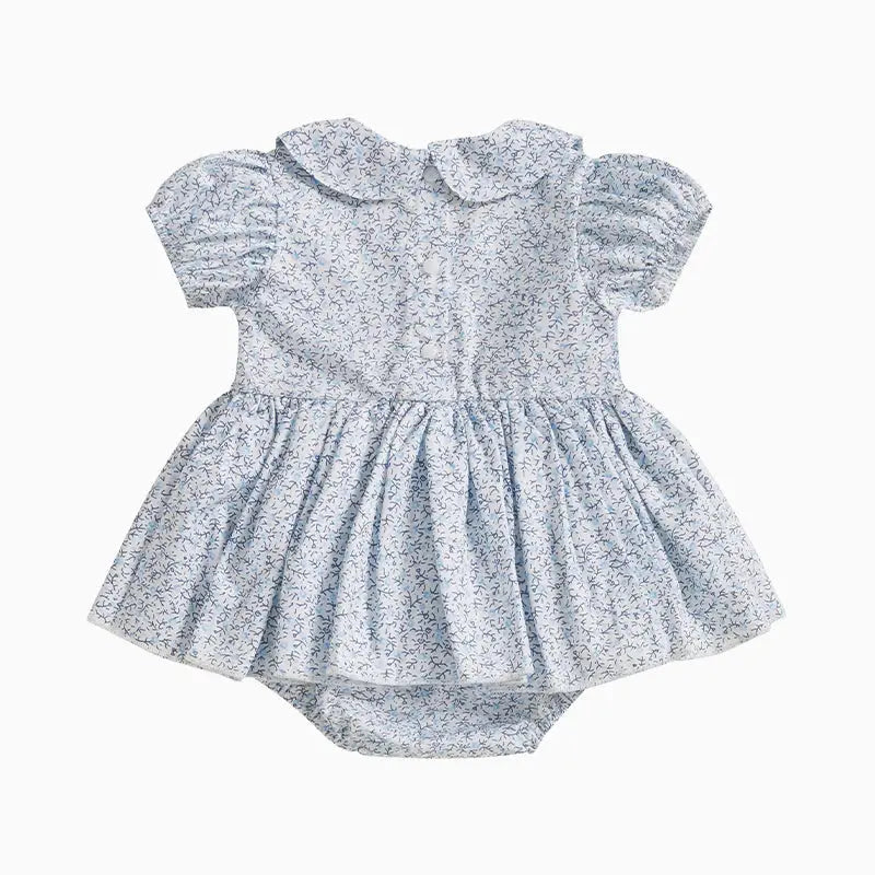 Lioraitiin Summer Baby Girls Romper Dress Short Sleeve Bow Embroidery Floral Print Sweet Romper