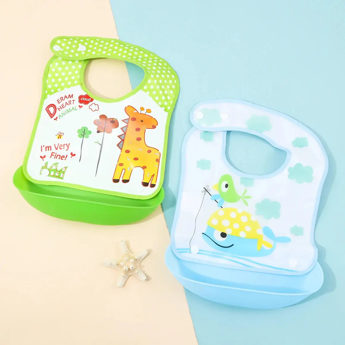 Cartoon EVA bib Infant meal detachable pocket Children's no-wash waterproof imitation silicone bib saliva pocket